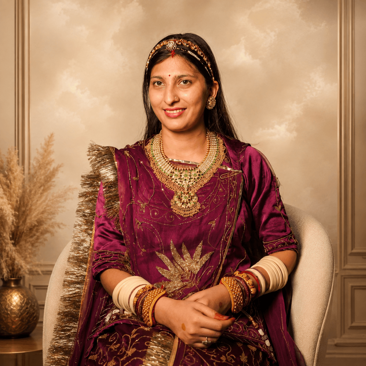 Seated Royal Rajputi Bride in Heirloom Kundan Set — Siddhivinayak Jewellers